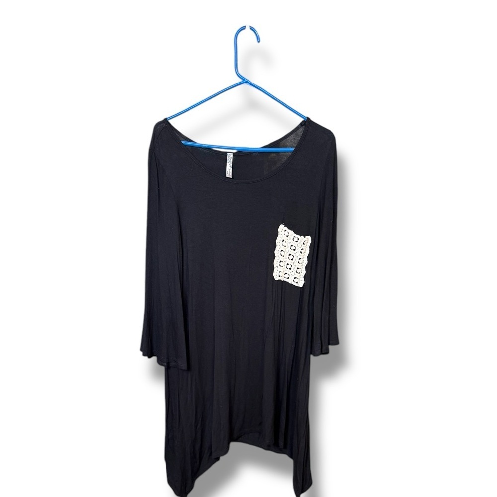 Yahada Gothic Tunic Pocket Black Cream 3/4 Sleeve L